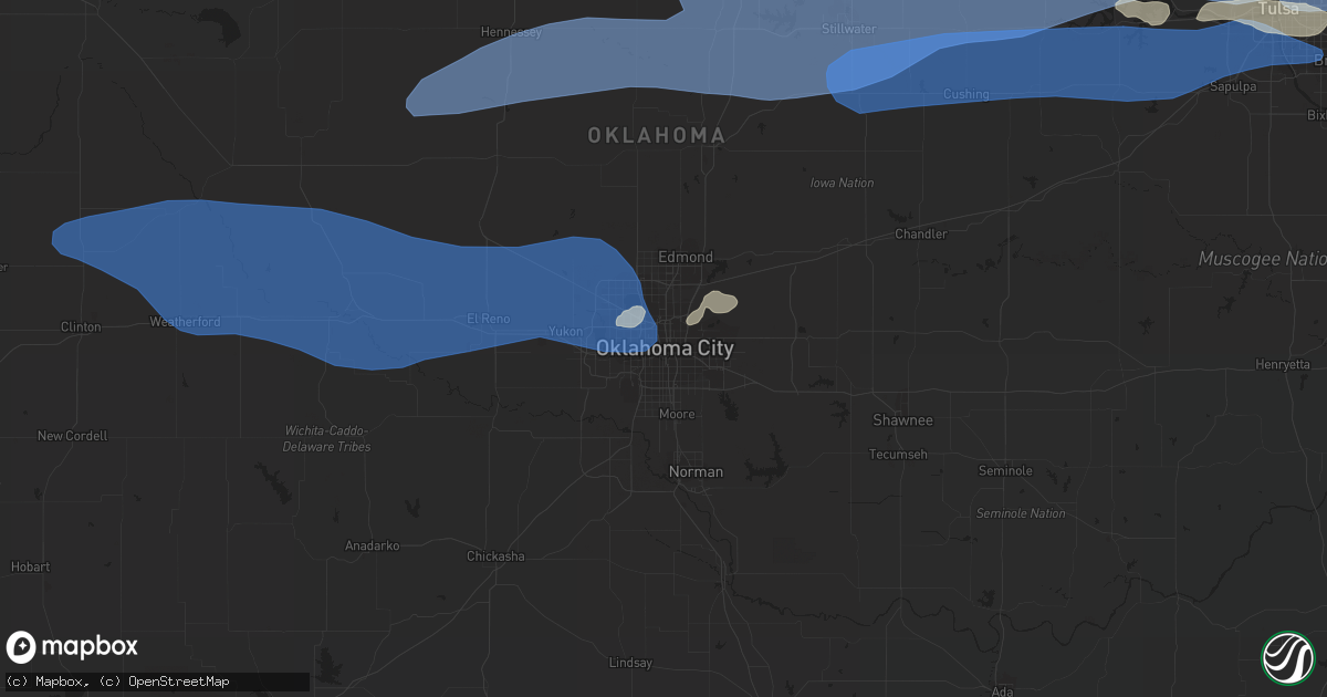 Hail map in Oklahoma City, OK on August 13, 2023
