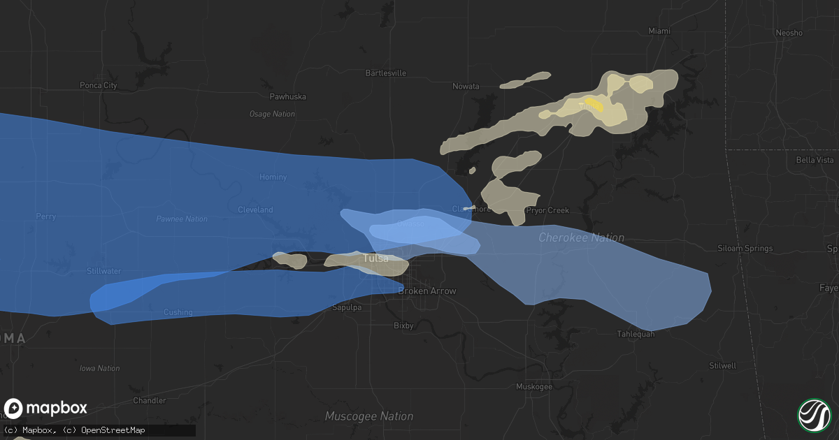 Hail map in Owasso, OK on August 13, 2023