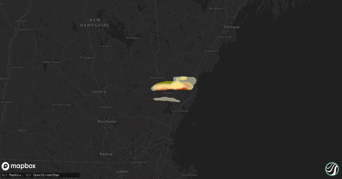Hail map in Rollinsford, NH on August 13, 2023