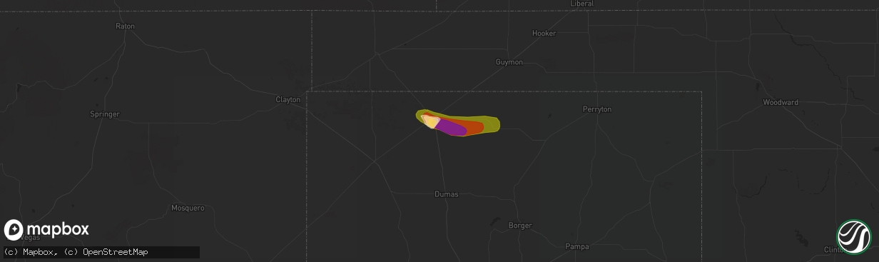 Hail map in Stratford, TX on August 13, 2023