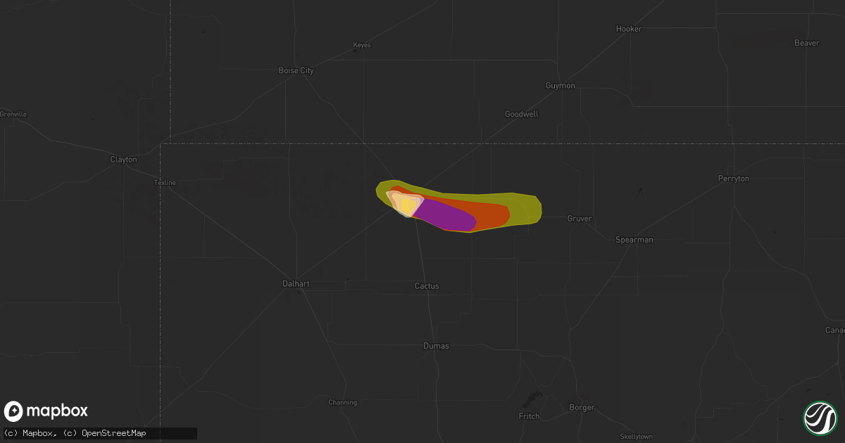 Hail map in Stratford, TX on August 13, 2023