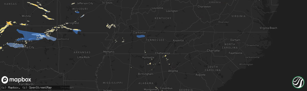 Hail map in Tennessee on August 13, 2023