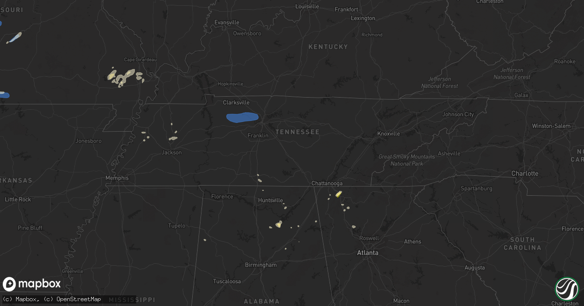 Hail map in Tennessee on August 13, 2023