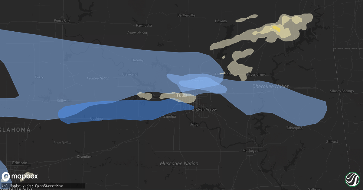 Hail map in Tulsa, OK on August 13, 2023