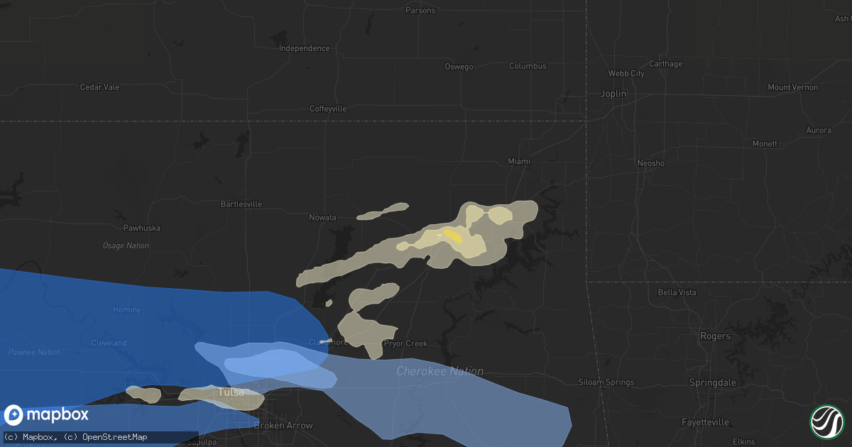 Hail map in Vinita, OK on August 13, 2023