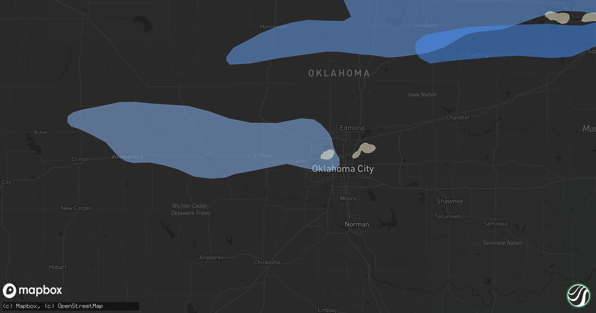 Hail map in Yukon, OK on August 13, 2023