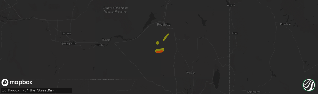 Hail map in Arbon, ID on August 13, 2024