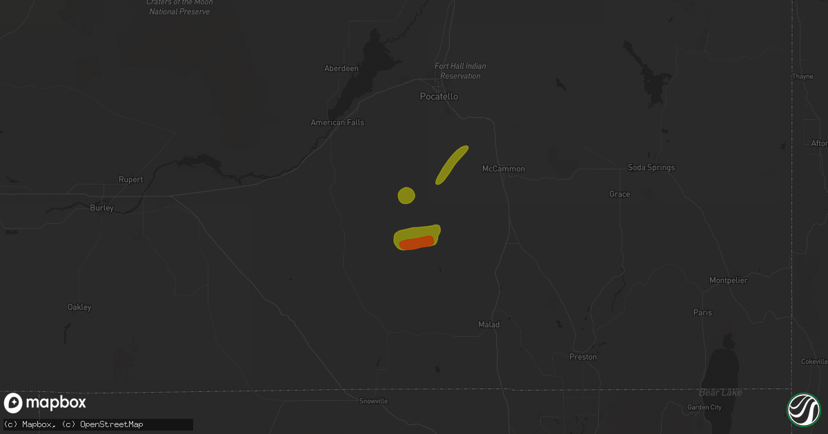 Hail map in Arbon, ID on August 13, 2024