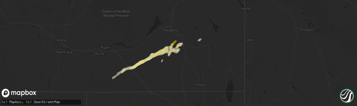 Hail map in Arimo, ID on August 13, 2024