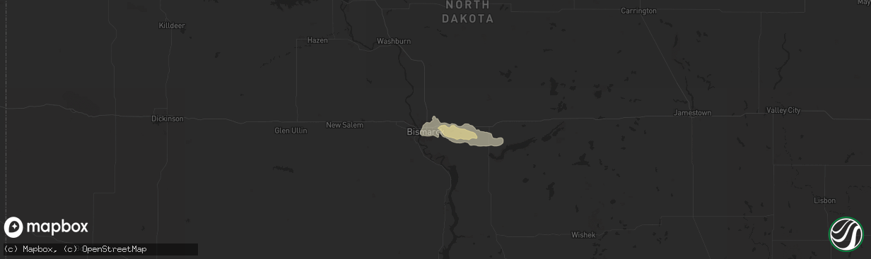 Hail map in Bismarck, ND on August 13, 2024