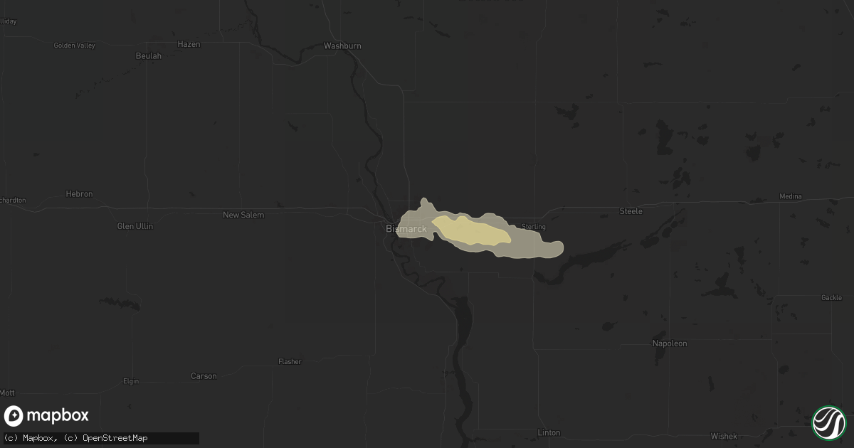 Hail map in Bismarck, ND on August 13, 2024