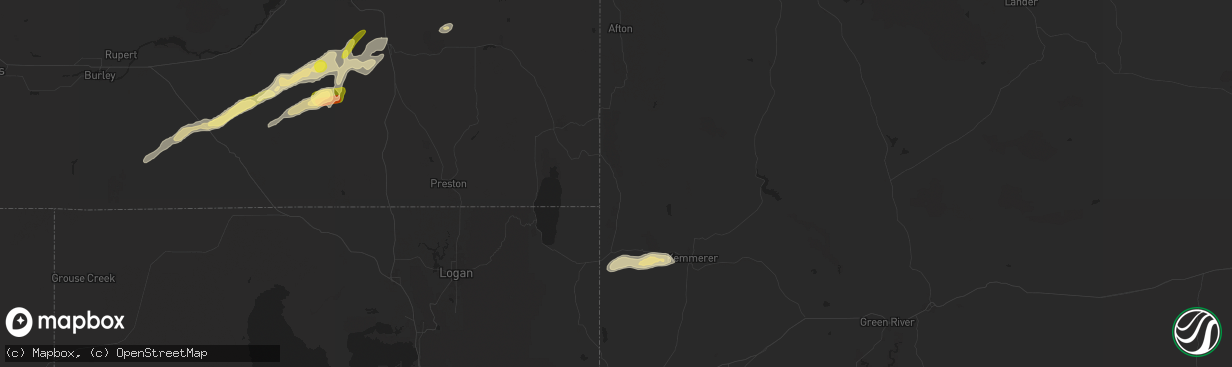 Hail map in Cokeville, WY on August 13, 2024