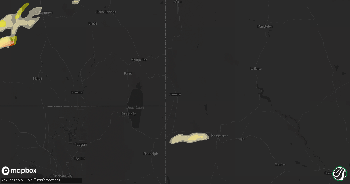 Hail map in Cokeville, WY on August 13, 2024