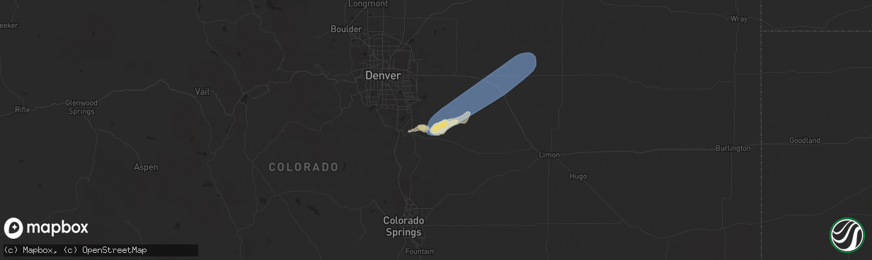 Hail map in Elizabeth, CO on August 13, 2024