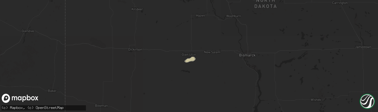 Hail map in Glen Ullin, ND on August 13, 2024