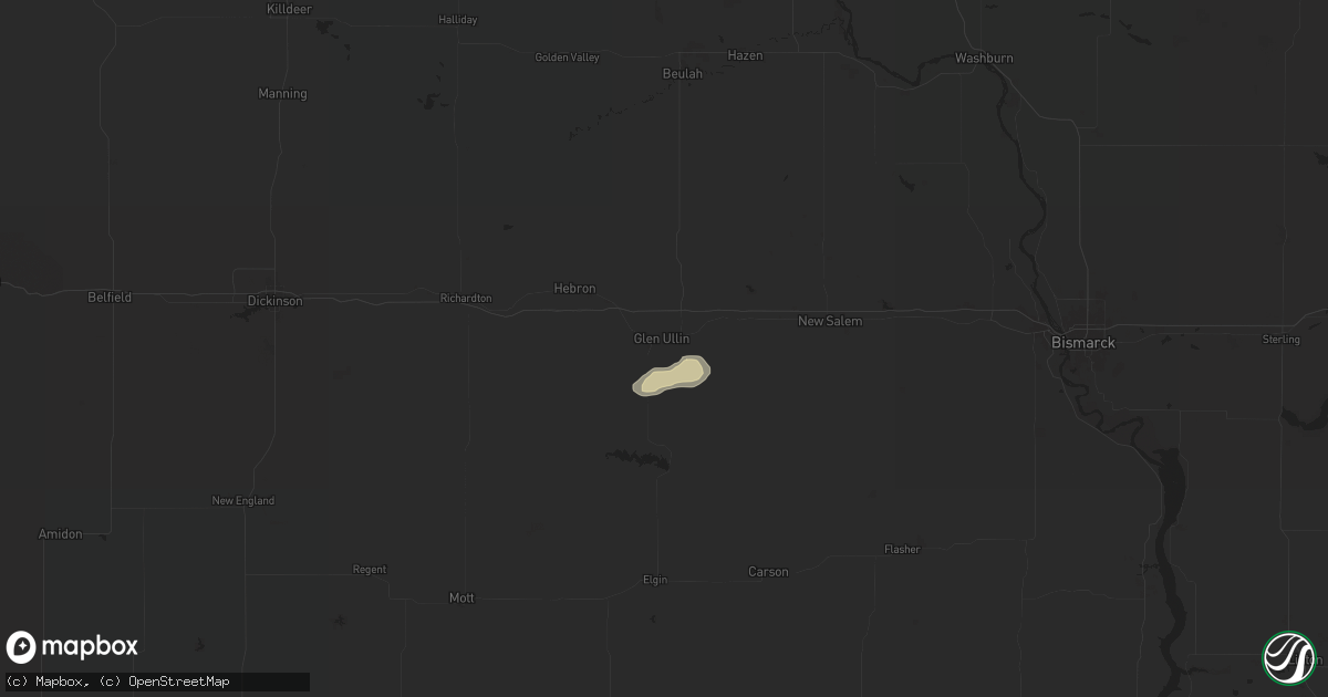 Hail map in Glen Ullin, ND on August 13, 2024