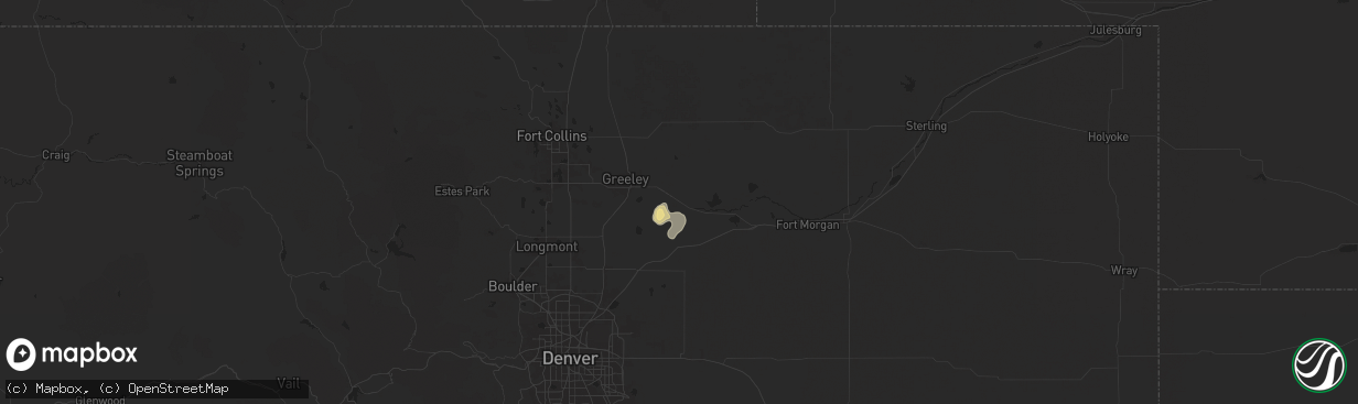 Hail map in Kersey, CO on August 13, 2024