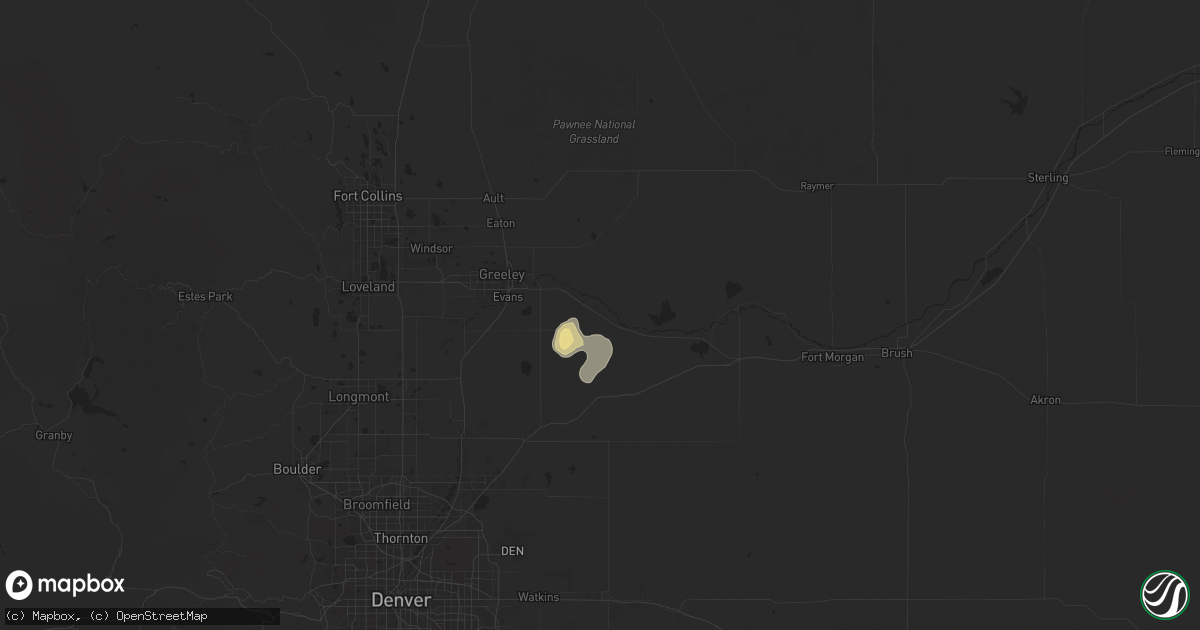 Hail map in Kersey, CO on August 13, 2024