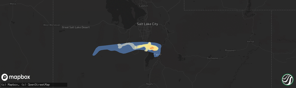 Hail map in Lehi, UT on August 13, 2024