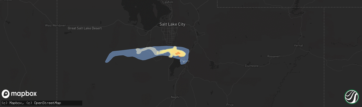 Hail map in Lindon, UT on August 13, 2024