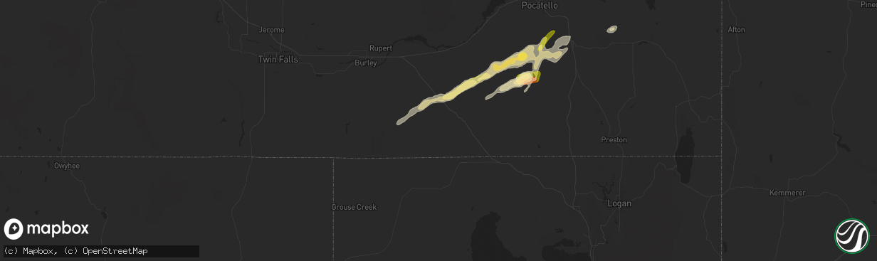 Hail map in Malta, ID on August 13, 2024