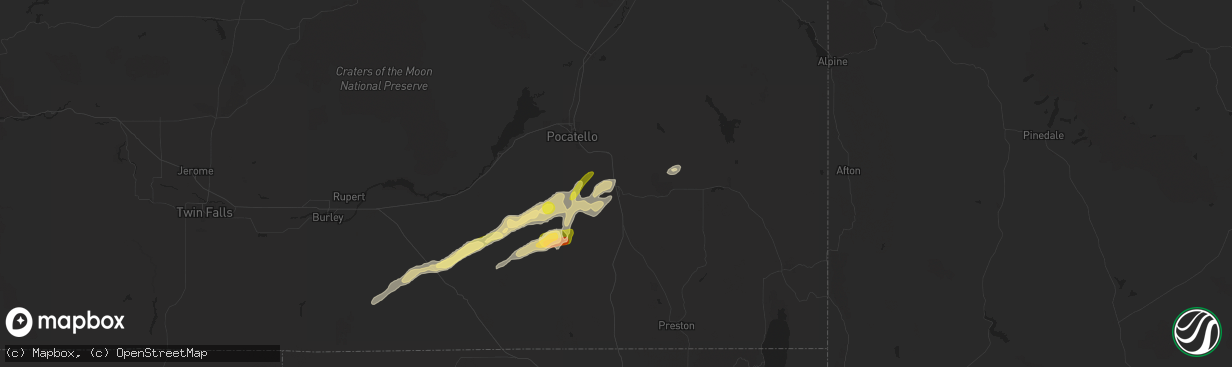 Hail map in Mccammon, ID on August 13, 2024