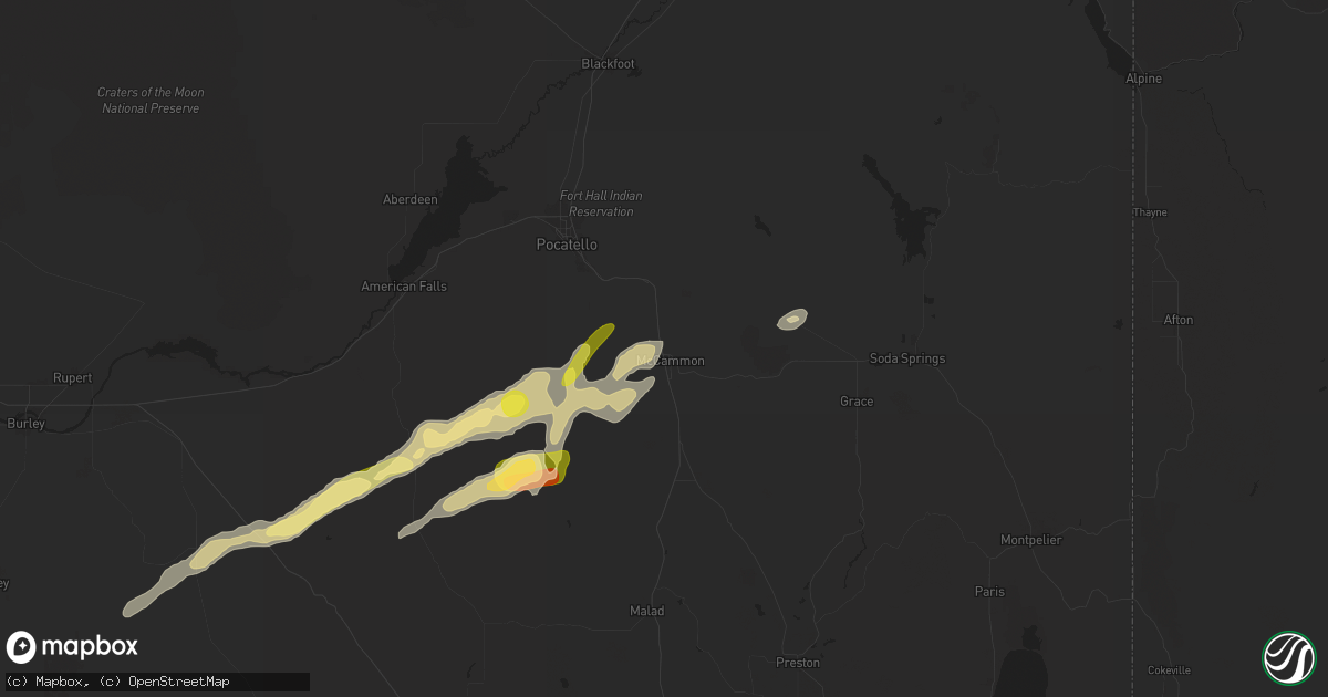 Hail map in Mccammon, ID on August 13, 2024
