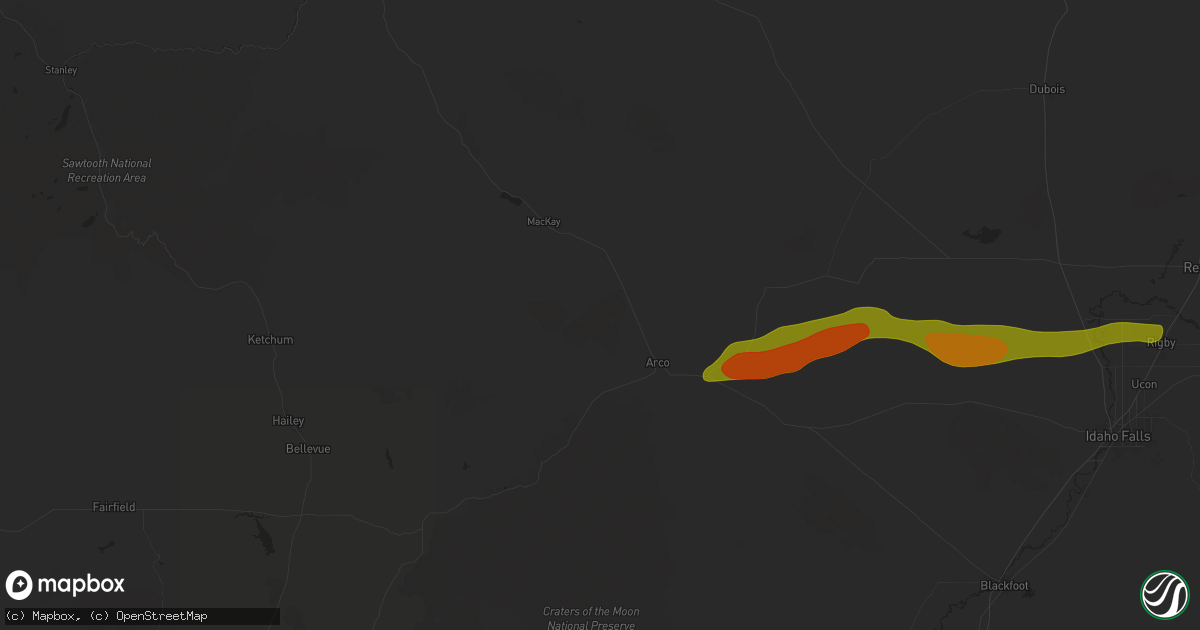 Hail map in Moore, ID on August 13, 2024