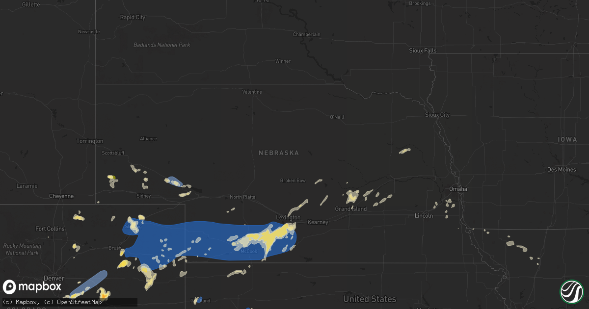 Hail map in Nebraska on August 13, 2024