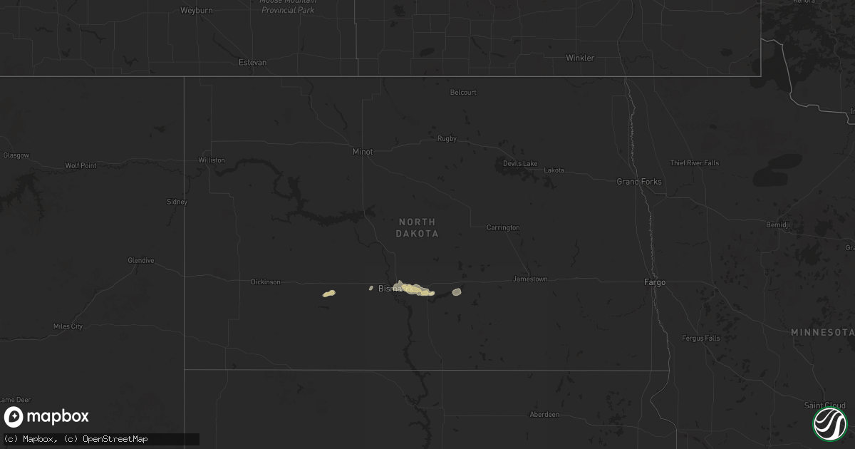 Hail map in North Dakota on August 13, 2024
