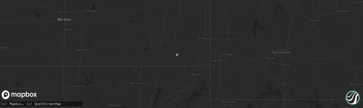 Hail map in Oswego, KS on August 13, 2024