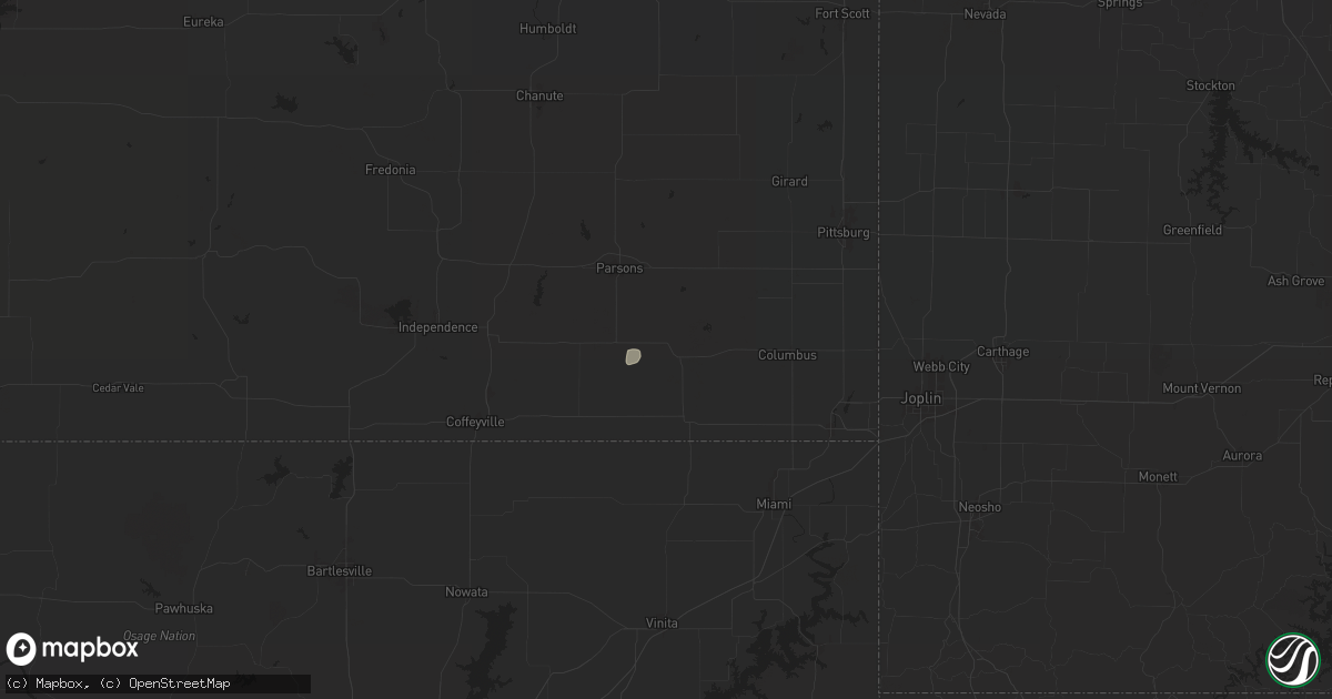 Hail map in Oswego, KS on August 13, 2024