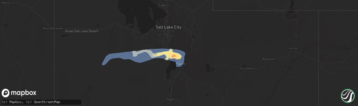 Hail map in Pleasant Grove, UT on August 13, 2024