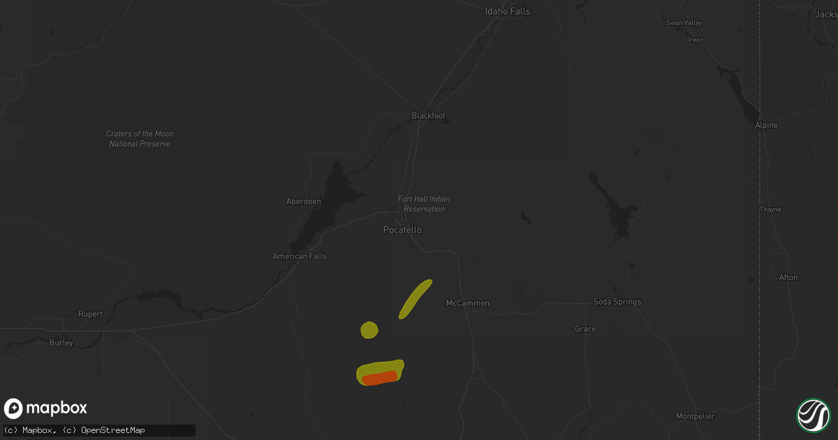 Hail map in Pocatello, ID on August 13, 2024