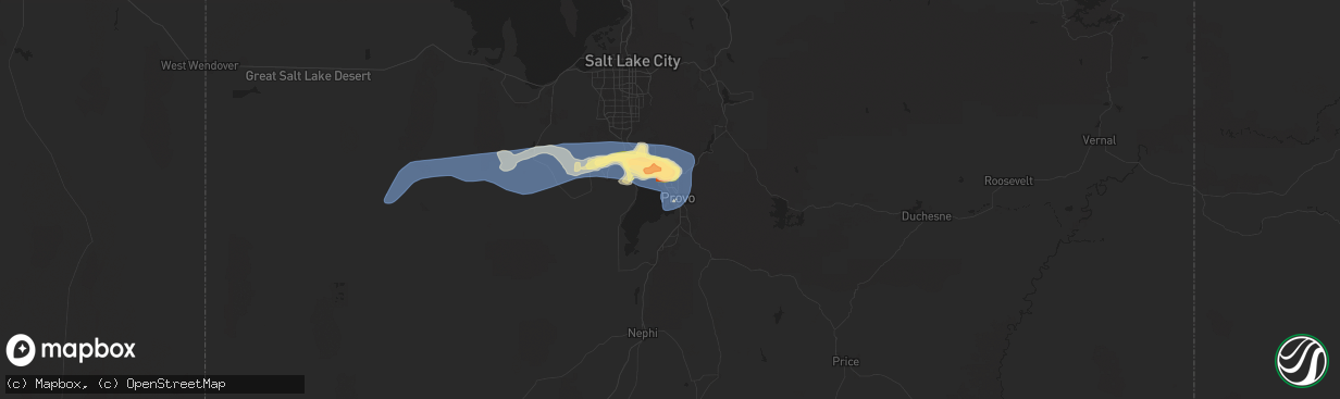 Hail map in Provo, UT on August 13, 2024