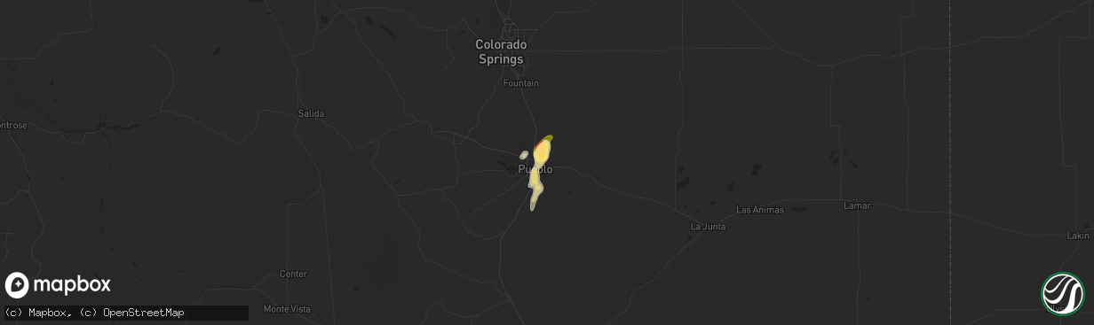 Hail map in Pueblo, CO on August 13, 2024