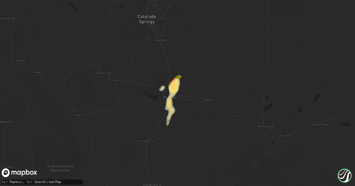 Hail map in Pueblo, CO on August 13, 2024