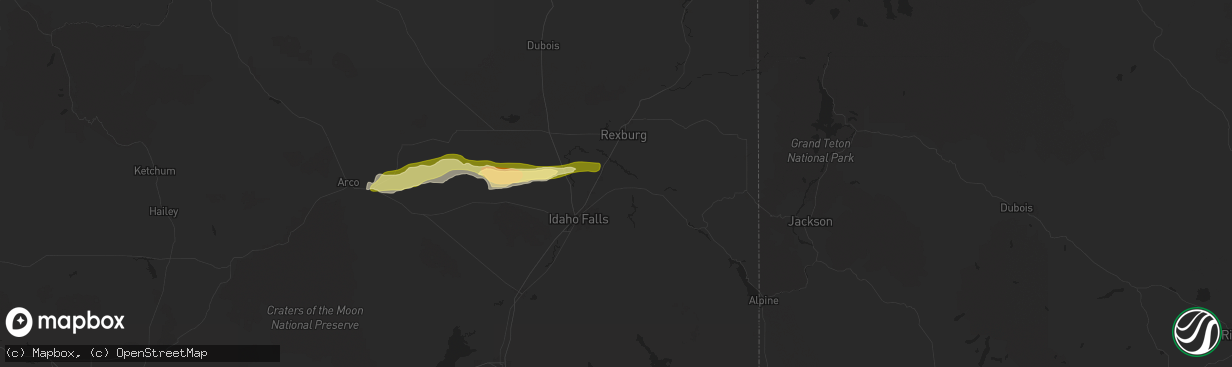 Hail map in Rigby, ID on August 13, 2024