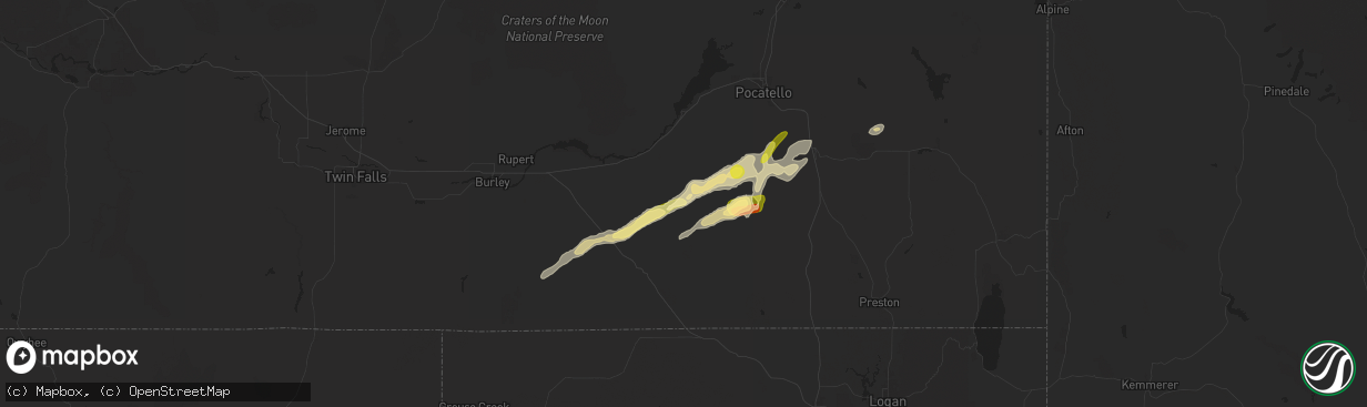 Hail map in Rockland, ID on August 13, 2024