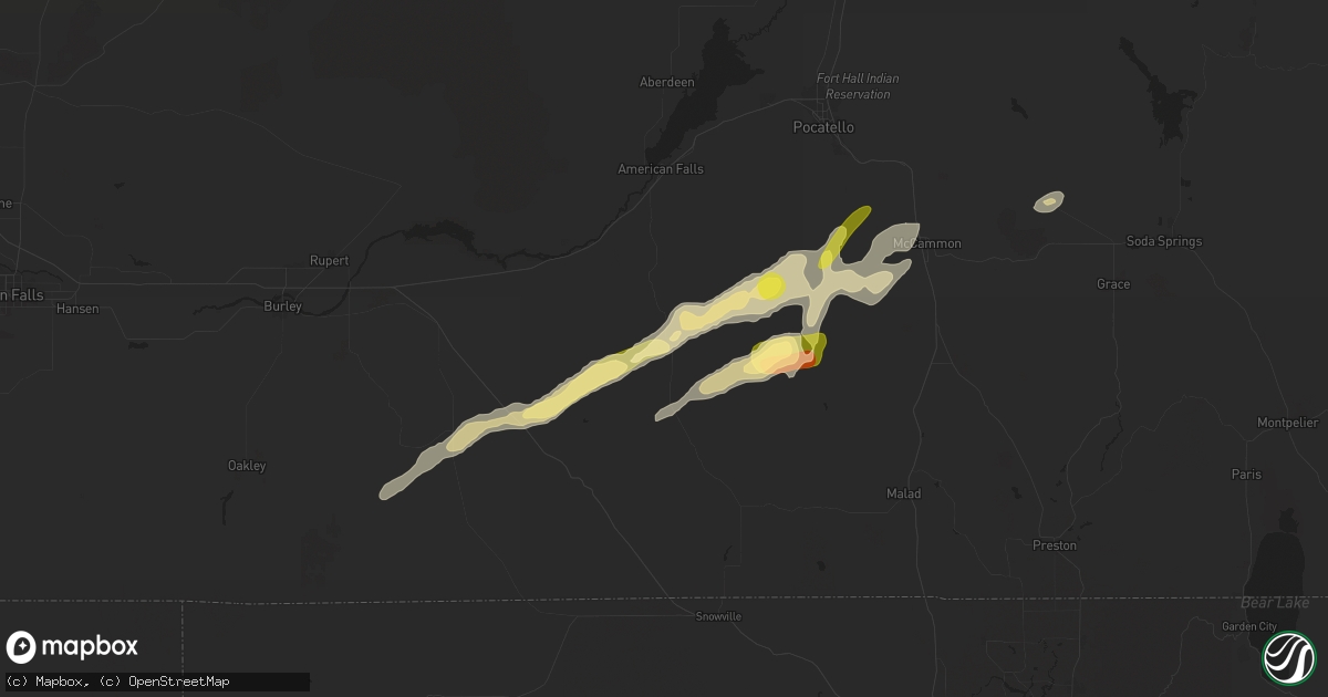 Hail map in Rockland, ID on August 13, 2024