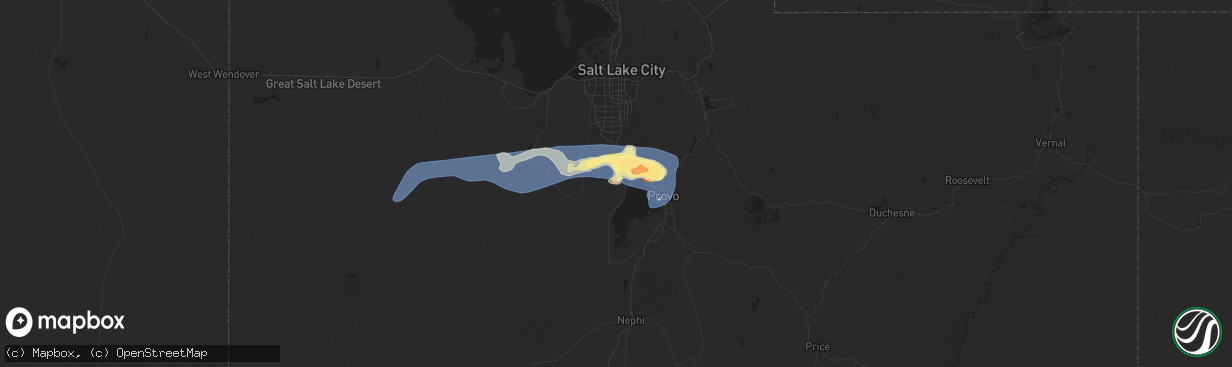 Hail map in Saratoga Springs, UT on August 13, 2024