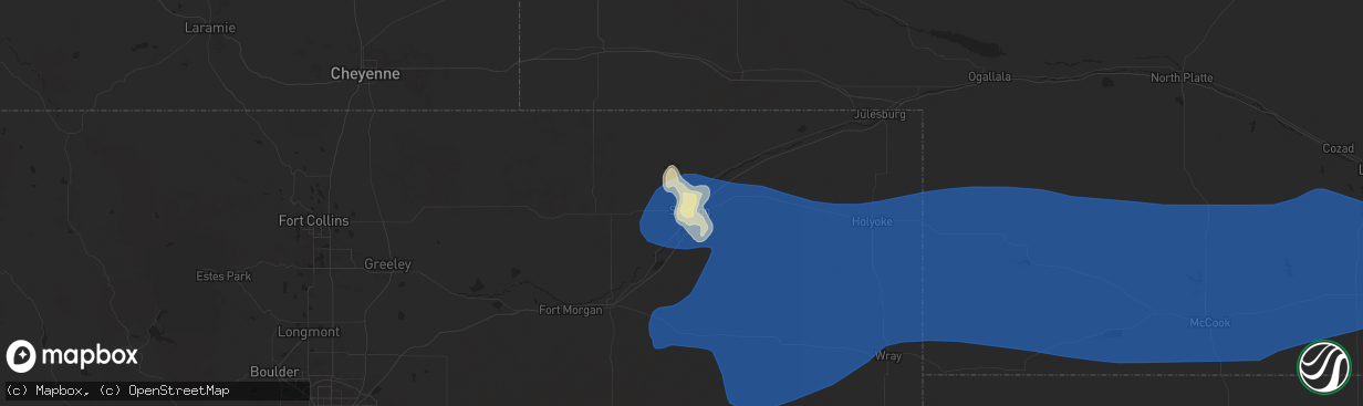 Hail map in Sterling, CO on August 13, 2024