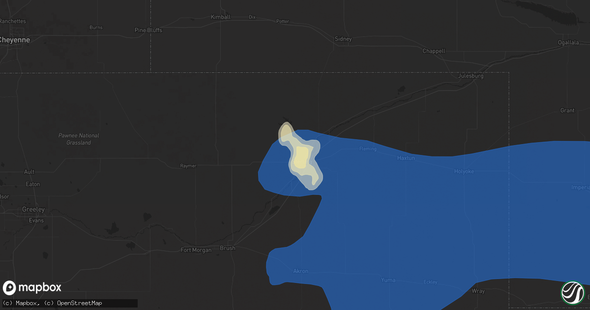 Hail map in Sterling, CO on August 13, 2024