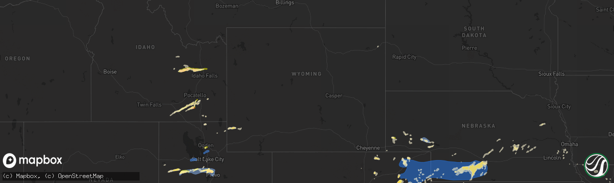 Hail map in Wyoming on August 13, 2024