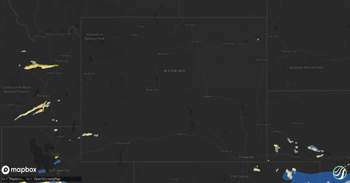 Hail map in Wyoming on August 13, 2024