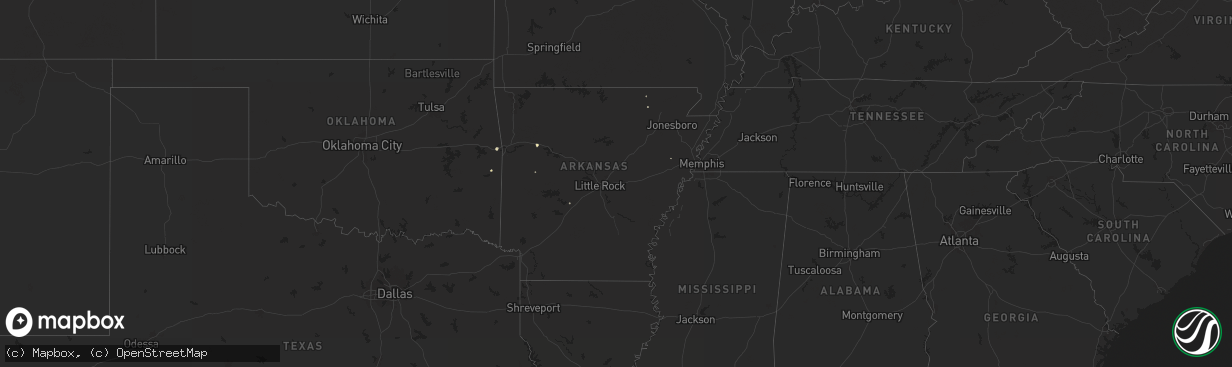 Hail map in Arkansas on August 13, 2025