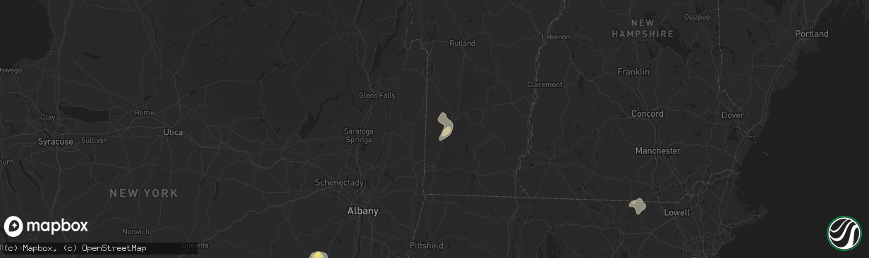 Hail map in Arlington, VT on August 13, 2025