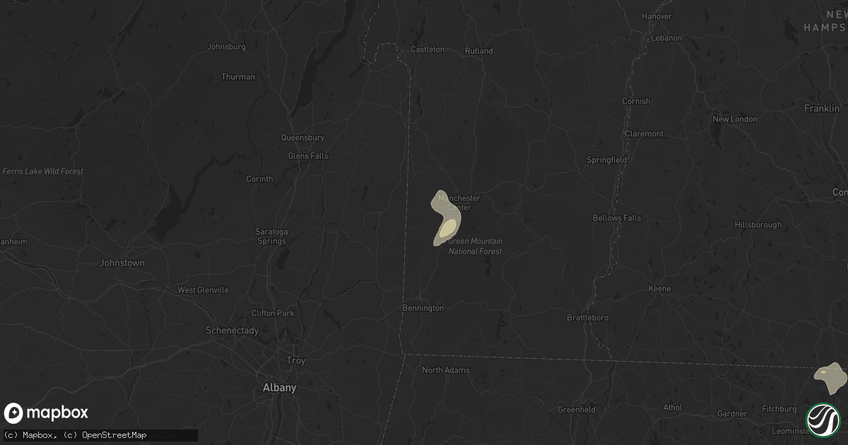 Hail map in Arlington, VT on August 13, 2025