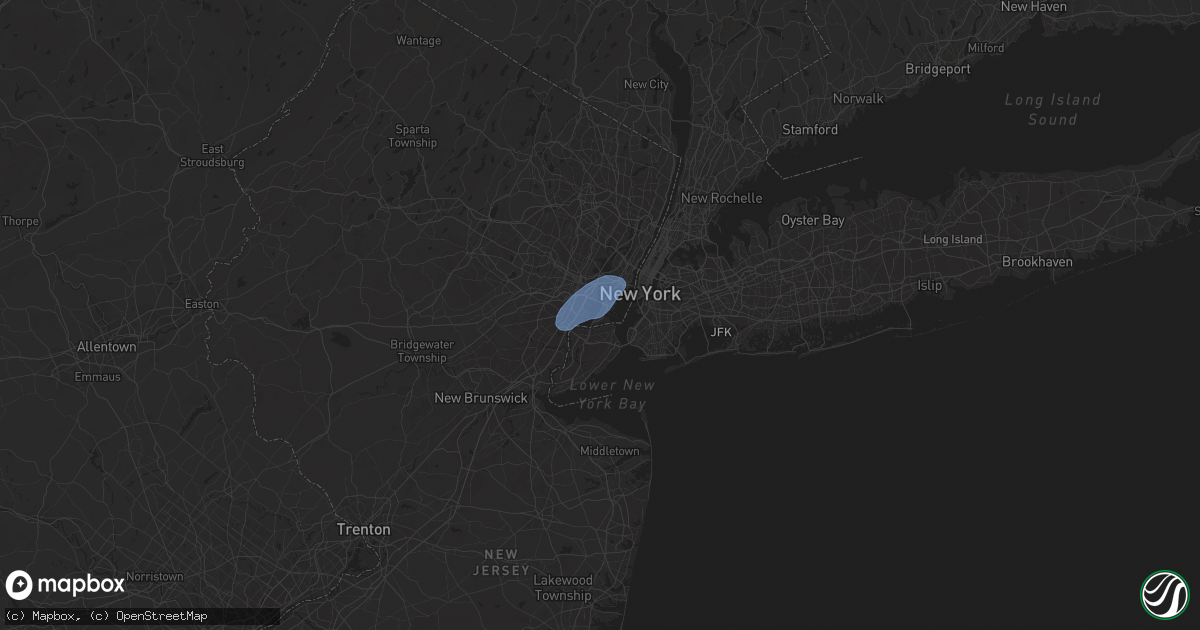 Hail map in Bayonne, NJ on August 13, 2025