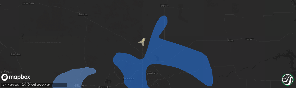 Hail map in Belle Fourche, SD on August 13, 2025